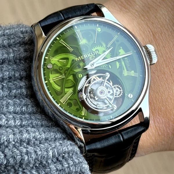 Merkur 100% Tourbillon Watch Transparency Skeleton Men's Sapphire Watch For Men Green Mechanical Wristwatch Relogio Masculino
