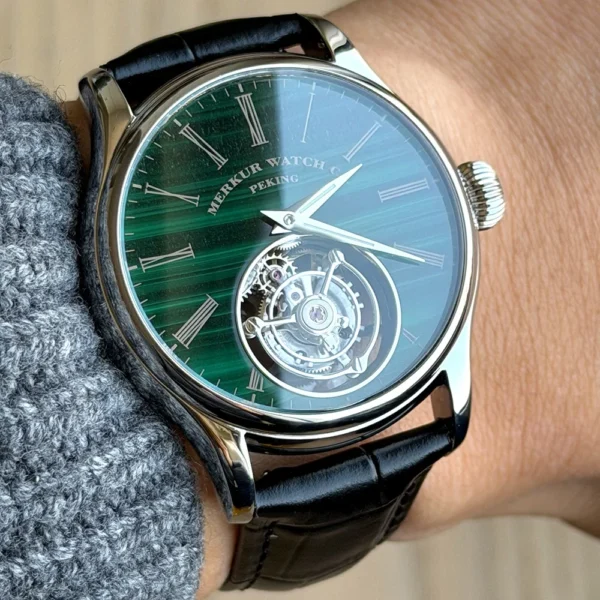 Merkur 100% Tourbillon Watch Men's Natural Stone Dial Malachite Sapphire Watch For Men Mechanical Wristwatches Relogio Masculino