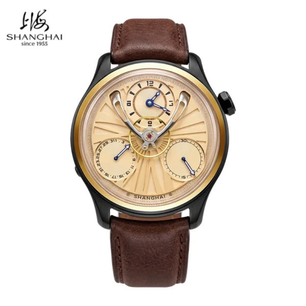 Shanghai Watch Elegant Watches For Men 42.5mm Central Flywheel Automatic Watch 316L Stainless Steel Vintage Mechanical Clock 877